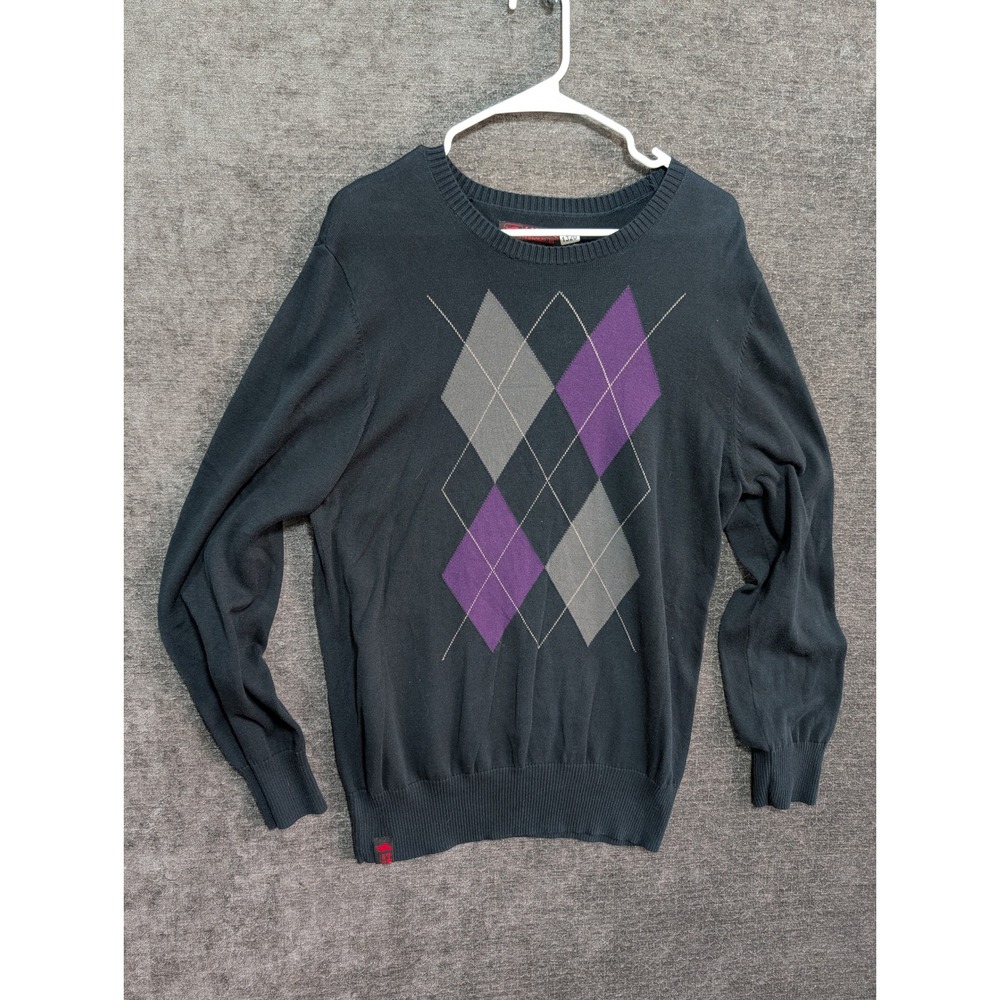 Tony Hawk Mens Argyle Crew Neck Sweater Charcoal Purple Grey HK042820-05 L
